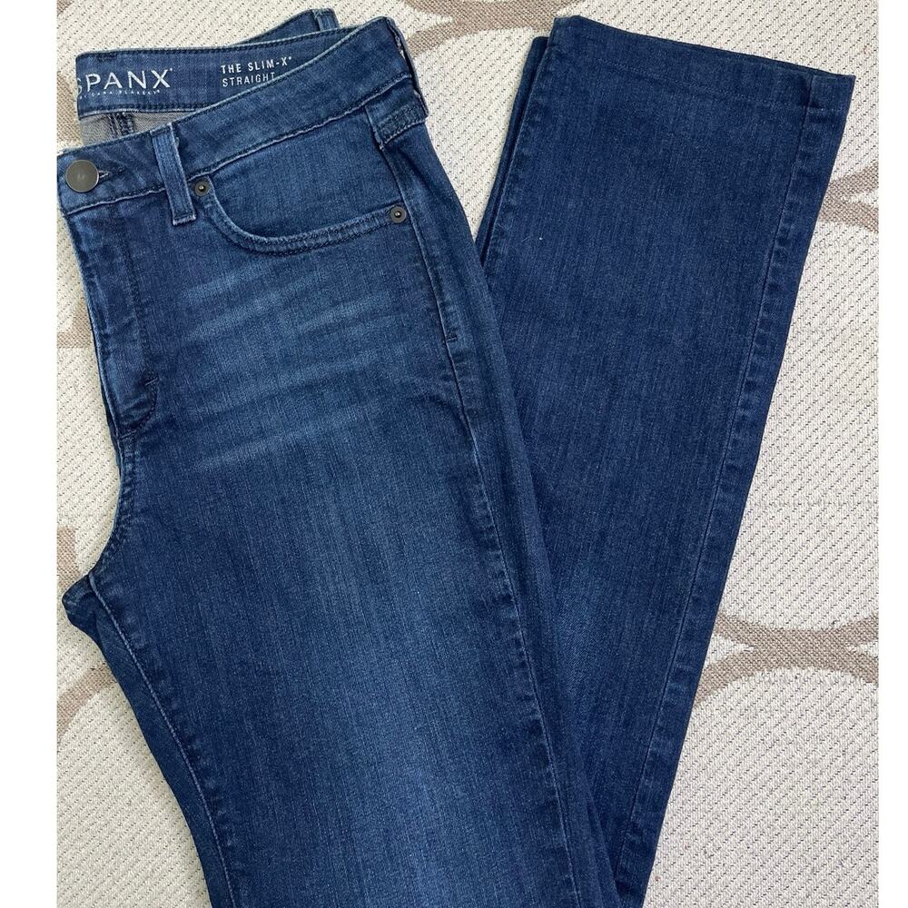 SPANX The Slim-X Straight Jeans Blue Stretch Shaping Denim Size 29
